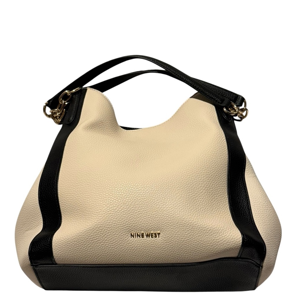 Nine West Two-Tone Cream and Black Pebbled Shoulder Bag